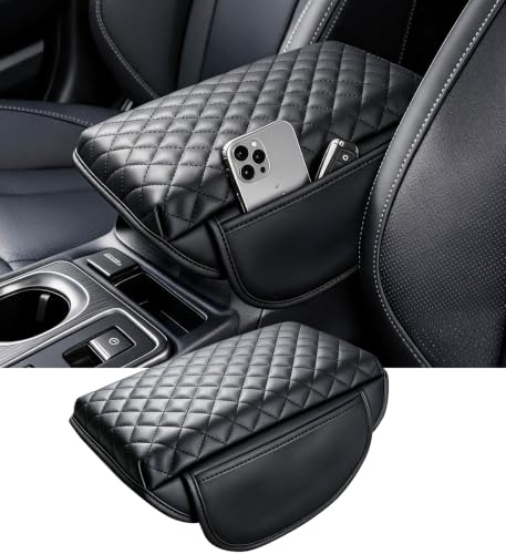 Image of Center Console Cover for Subaru Outback 2026 2025 2024 2023 2022 2021 2020, 1.2-Inch Thick PU Leather Middle Armrest Cushion Protector Pad with 2 Side Pockets for 2020-2026 Outback, Black