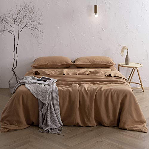 ATLINIA 100% Linen Duvet Cover Set, King Size, Washed 1 Linen Duvet Cover and 2 Linen Pillowcases, French Linen Bedding, Soft Breathable Comfort Bedding Set, Khaki Yellow