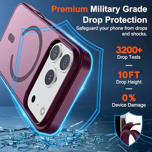 Image of SUPFINE Magnetic for iPhone 17 Pro Case (Compatible with MagSafe)(Military Grade Drop Protection) Translucent Matte Shockproof with Anti-Fingerprint Phone Cover 2025,Wine Red