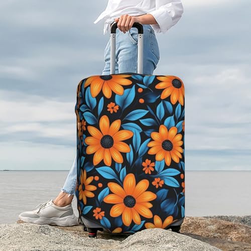 Orange Blue Floral Luggage Cover Suitcase Cover Protector Travel Suitcase Cover4