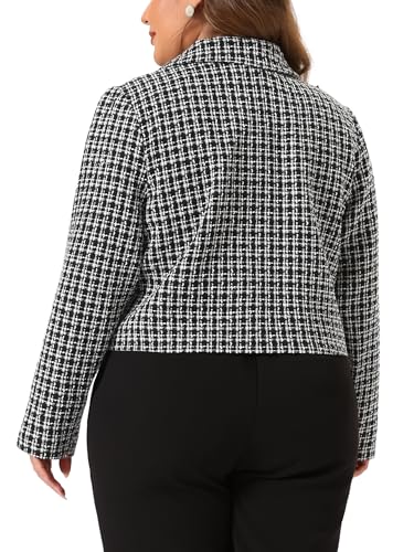 Agnes Orinda Women Plus Size Tweed Blazer Jacket Notched Lapel Business Casual Fashion Elegant Spring Jackets4