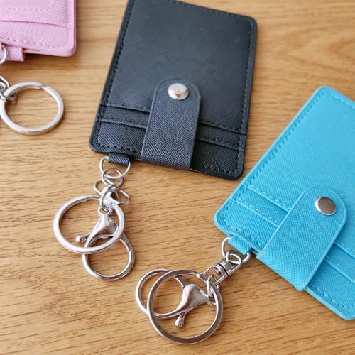 Image of 2 Pack Slim Credit Card Holder Back /Front Pocket Purse Wallets, Faux Leather ID Badge Holders for Carrying Keys, Metro Cards, with Metal Clasps&Key Rings (Black, pink)