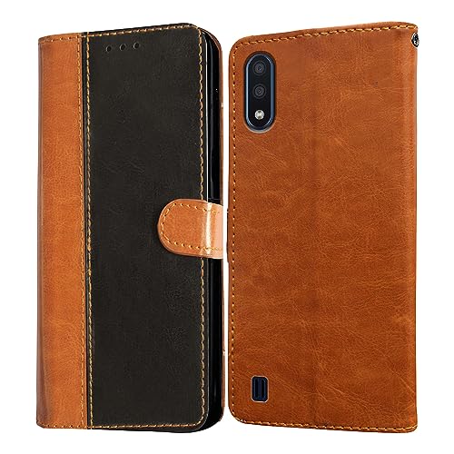 Image of Amazon Brand- Solimo Flip Leather Mobile Cover (Soft, Flexible & Kickstand Back case) Compatible for Samsung Galaxy M01 (CamelBlack)