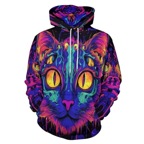 Sweat a capuche pour homme chat psychedelique sweat-shirt a manches longues 3D