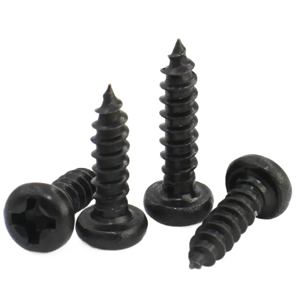 BTYQKZVPM Pan Head Self Tapping Screws, 100-Pack Black 304 Stainless Steel Cross Pan Round Head Self Tapping Wood Screw(4MM,M1.4 (100PC))
