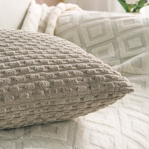 Set of 4 Taupe Decorative Throw Pillow Covers 24x24 Inch Corduroy Pillow Covers for Bed Couch Sofa Living Room Soft Square Cushion Cases