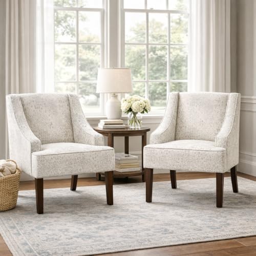 Image of HomePop Classic Swoop Arm Accent Chair - Cream & Gray Vintage Stencil