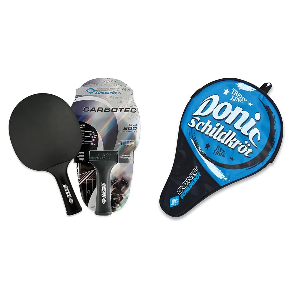 Donic-Schildkröt Tischtennisschläger Carbon CarboTec 900, Schwarz, One-Piece Konstruktion & Donic-Schildkröt Tischtennis Schlägerhülle Trendline, Schlägerhülle für einen Schläger