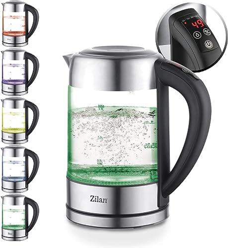 Zilan - Hervidor de agua de cristal LED, pantalla digital, 1,7 l, 5 ajustes diferentes, hervidor inalámbrico con cuerpo de vidrio de borosilicato de 360°, 2200 W Zilan - Hervidor de agua de cristal LED, pantalla digital, 1,7 l, 5 ajustes diferentes, hervidor inalámbrico con cuerpo de vidrio de borosilicato de 360°, 2200 W