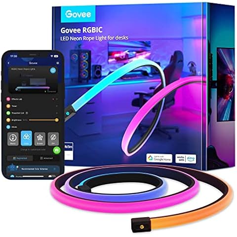 Govee RGBIC Gaming Neon LED Strip 3M, Gaming LED Strip Weiches Lich für Gaming-Schreibtisch, Neon Schild Kompatibel zu Razer Chroma, 11 Musik, 64+ Szene, Zuschneidbarer LED Streifen, RGB APP-Steuerung Cover