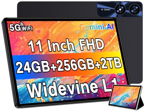 Image of Tablet 11 inch Android Tablets, 24GB+256GB+2TB, Tablets with Octa Core, Electronics Tablets with Widevine L1, 8000mAh Battery, 13+5MP Camera, IPS Touchscreen, 5G WiFi, BT5.0, GPS - Metal Black
