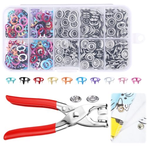Sewing Kit with 100PCS Metal Buttons, Metal Snaps Buttons with Fastener Pliers Press Tool Kit, Colorful Five Claw Buckle Installation Plier Tool Set for DIY Crafts Sewing Fabric Clothes