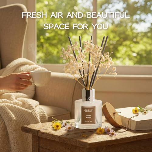 Image of Airkeep Reed Diffuser Set,3.38 fl oz (100 ml) - Cedar Wood Oil Diffusers with 8 Reed Sticks, Home Fragrance Reed Diffuser for Bathroom Shelf Decor