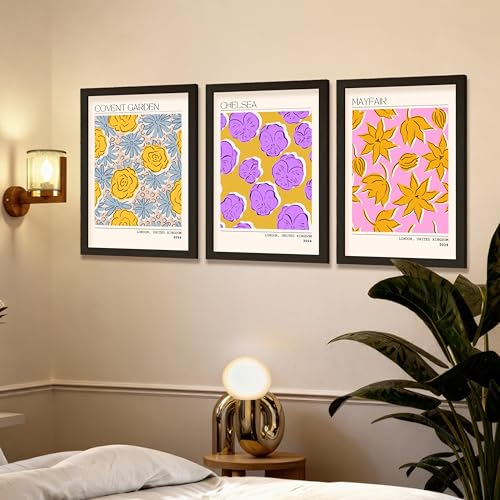 Image of NoWorries Trendy Abstract Floral Art Wall Frames | Modern Botanical Prints Inspired by London Paintings 300 GSM Premium Prints | Synthetic Wooden Stylish Frame Wall Decor for Bedroom, Living Room, Cafe & Office (Set of-3) (BLACK, ART-8, 13X19INCHES)