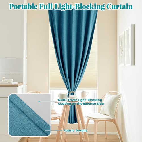Image of 100% Blackout Self Adhesive Portable Curtains for Bedroom Easy to Install Window Thermal Lnsulated Kitchen Room Darkening Small Window Curtains, W35 x L80 inch, 1 Panel, Stone Blue