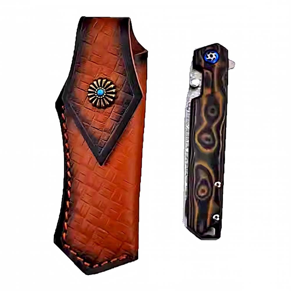Taschenmesser Damast leicht Klappmesser Aus Damaststahl mit liner lock, Bunt G10 griff, 9.1cm Damaszener Klinge, Outdoor Edc Messer Survival Jagdmesser, Damaskus Geschmiedet, Einhandmesser, Holster