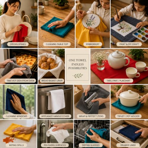 Image of TARAN LIVING Kitchen Towels 100% Cotton Solid Kitchen Dish Cloths, Valentine Decor Kitchen Hand Towel Reusuable Dish Towel for Cleaning & Drying Tea Towels Set with Hanging Loop - 18 inchx 28 inch, Pack of 6