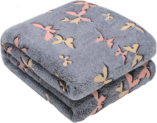Image of Happy Hues Butterfly Glow in The Dark Blanket-200 x 150 cm- Super Soft Fluffy Flannel Fleece All Season Blanket for Babies-Toddlers-Kids & Teen Boys & Girls-Gifting Ideas for 0-15 Years- Grey