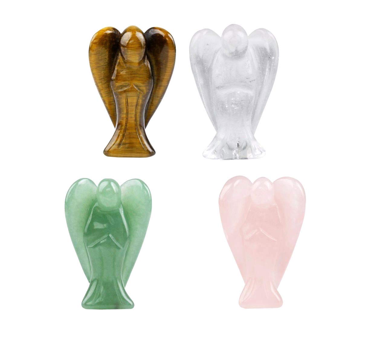 Astroghar Set of 4 Clear Quartz Rose Quartz Green Aventurine and Tiger Eye Crystal 2 Inch Guardian Angel Figurines