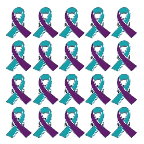 Suicide Prevention Awareness Ribbon Pin 25pcs Purple & Teal Enamel Pins