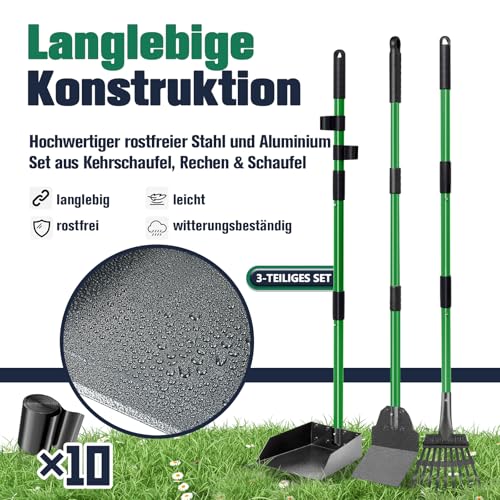 CJYMMFAN Hundekotschaufel Kehrschaufel, Rechen & Schaufel Mit Abfallsäcken, Hundekotsammler Langer Griff, Hundekot Scooper Für Garten & Laub