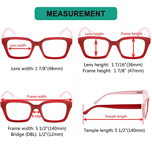 Image of Eyekepper 4 Pack Ladies Reading Glasses - Oversized Square Design Readers for Women Red +3.75