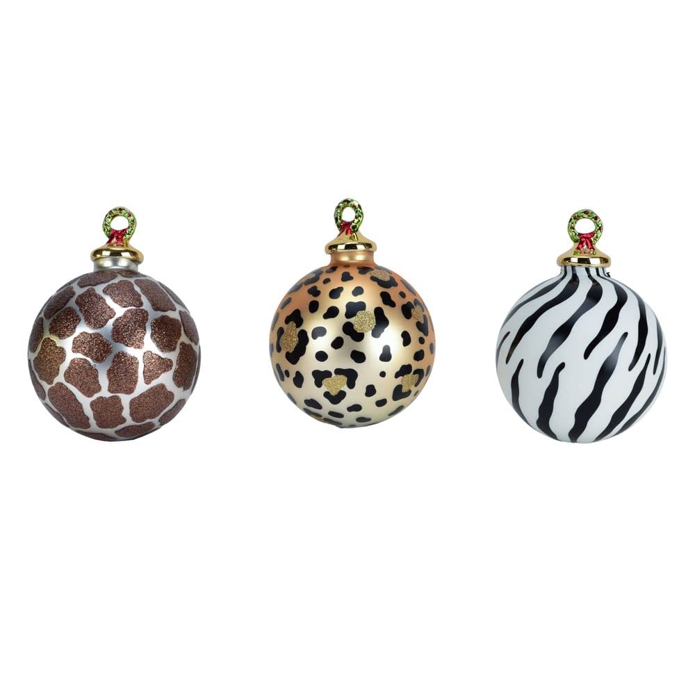 Widdop And Co. Widdop Set Of 3 Glass Animal Printed Christmas Baubles Tree Decorations