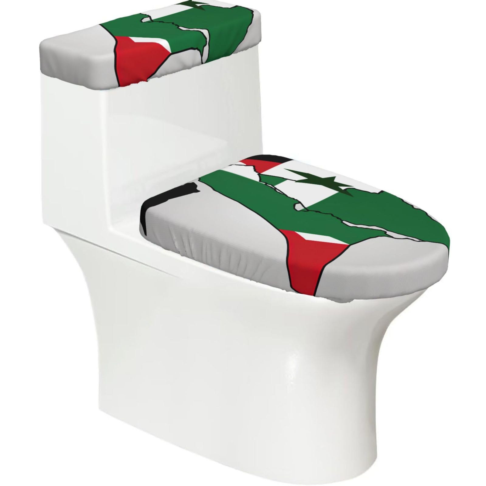 State Of Palestine Flag Map02 Print Bathroom Decor Toilet Lid Cover And Tank Covers, Restroom Accessories Fits Most Round