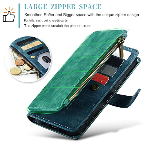 Coque iPhone 15 Pro Max portefeuille en cuir PU bleu avec porte-carte et chaîne
