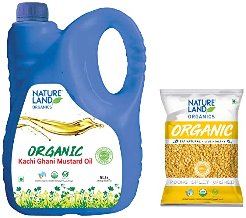 Image of Natureland Organics Mustard Oil Jar, 5 L & Moong Dal Yellow /Split Washed Pouch, 1 kg