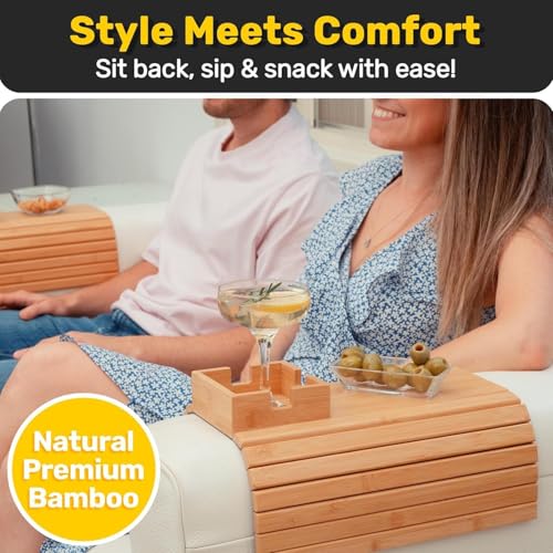 Bandeja para tazas con reposabrazos: soporte de madera estable para sofás sin mesa auxiliar 4