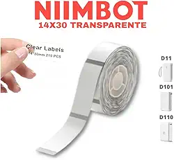 Etiqueta NIIMBOT – 14 x 30 mm transparentes à prova d'água e autoadesivas para impressora - Adequado para máquina de fita de etiqueta D11/D101/D110 (transparente)