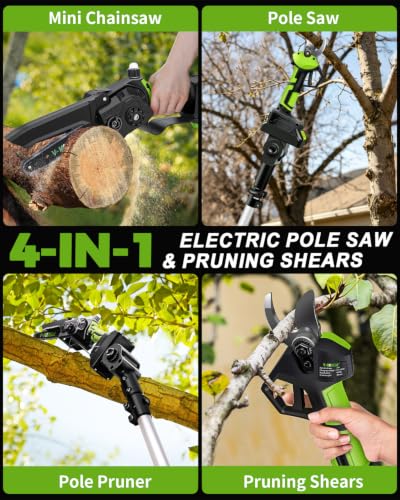 Image of 4-in-1 Cordless Pole Saw&Electric Pruning Shear, 8 inch 15Ft Reach, 2 Batteries