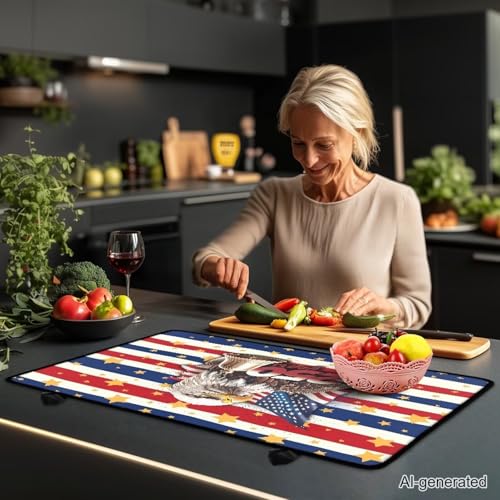 Image of 4th of July Themed Stove Cover 30 inchx21 inch Heat Resistant Multi-Functional Counter Protector Non-slip Waterproof Mat for Glass Stovetop Protector, American Flag Eagle Stripes