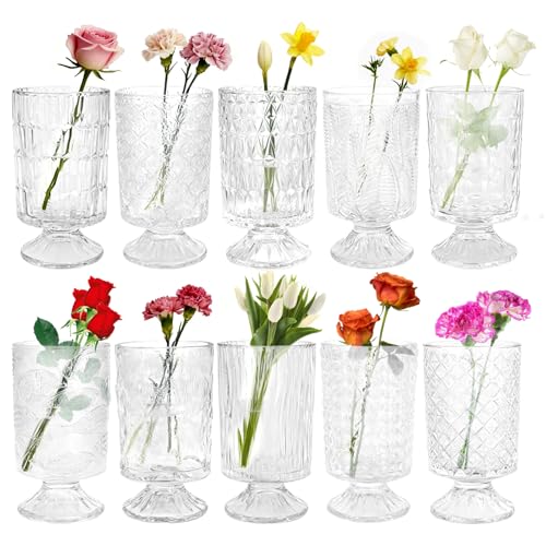 PEDOBALI 10 Pcs Flower Crystal Glass Vases 7 x 4 Inches Hydroponic...