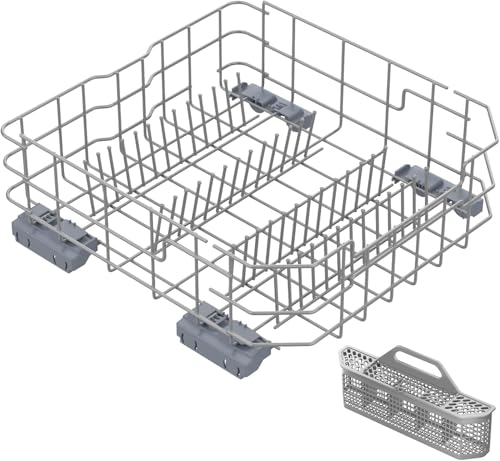 UPGRADED WD28X26099 WD28x24396 Dishwasher Lower Rack Replacement Compatible with GE Dishwasher Rack Parts with WD28X10128 Dishwasher Silverware Basket & WD28X27241 Dishwasher Rack Roller Kit