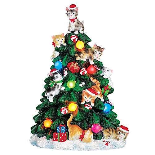 Collections Etc Color Changing Lighted Cat Christmas Tree Figurine