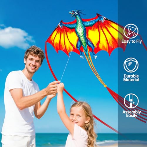 Yellow Dragon Beach Kite for Adults, Easy to Fly Kite for Kids Ages 4-12 - image 4