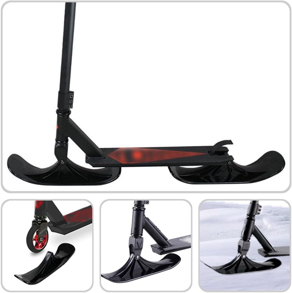 Scooter Snow Sled 2-in-1 Ski Sledge Board Outdoor Winter Sports Equipment 1 Pair with 2 Wheels Snow Scooter Ski Board Accessories Assorted Style Assorted Style