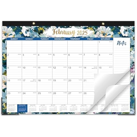 Desk Calendar 2025 - JAN - DEC 2025, 2025 Calendar, Large Desk Calendar 2025 with Corner Protectors, 12-Month Calendar with Reference Calendars, for Home & Office Organizing - Floral (17" x 12") Cover