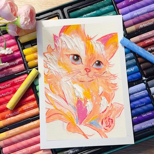 Image of Artecho Oil Pastels Set of 48 Colors (10 x 70 mm) | With Pastel Paper Pad, For Art Painting, Drawing, Blending, For Artists, Beginners, Students, Teachers