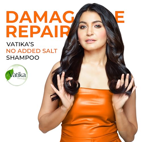 Image of Dabur Vatika Bio-Infusions Damage Repair Shampoo | Moroccan Argan & Black Rice | 2% Plant Collagen + Vitamin C | 100% Damage Repair | Repairs Frizz & Split Ends | No Added Salt | For Dry & Damaged Hair