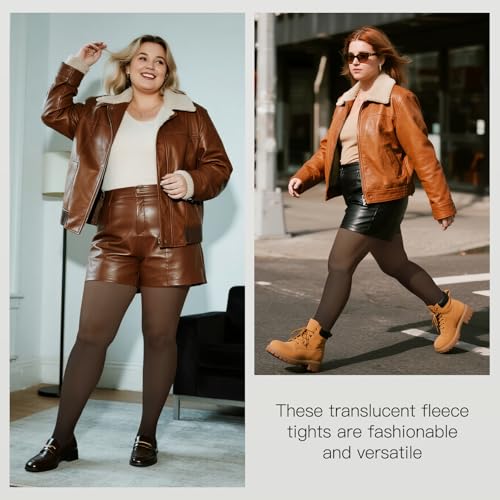 Image of Yilanmy Fleece Lined Tights Plus Size Fake Translucent Winter Warm Leggings for Women Control Top Thick Thermal Pantyhose