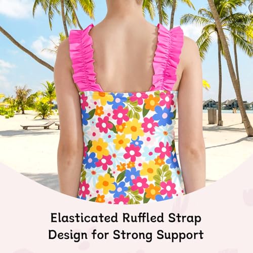 Image of XiaoMoSha Girls One Piece Swimsuit Ruffled Straps Bathing Suits Summer Swim Suit Quick Dry Beach Swimwear for Kids 3-10 Years
