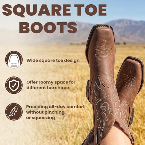 Image of SheSole Square Toe Cowboy Boots for Women Cowgirl Boots Wide Calf Riding Western Boots