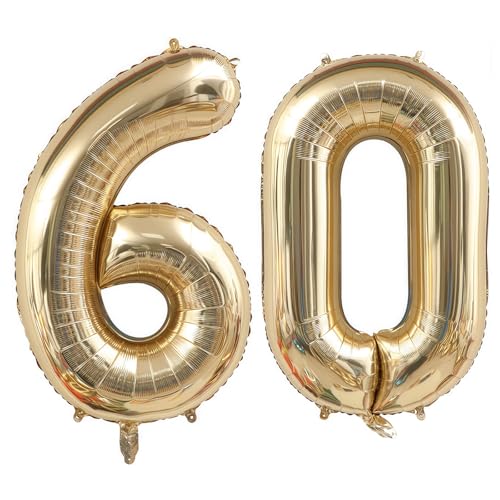 Image of Champagne Gold 60 Balloon Number,40 Inch Light Gold 60 Balloons Big Foil Mylar Helium Number 60 Balloon for Birthday Party Anniversary Decorations