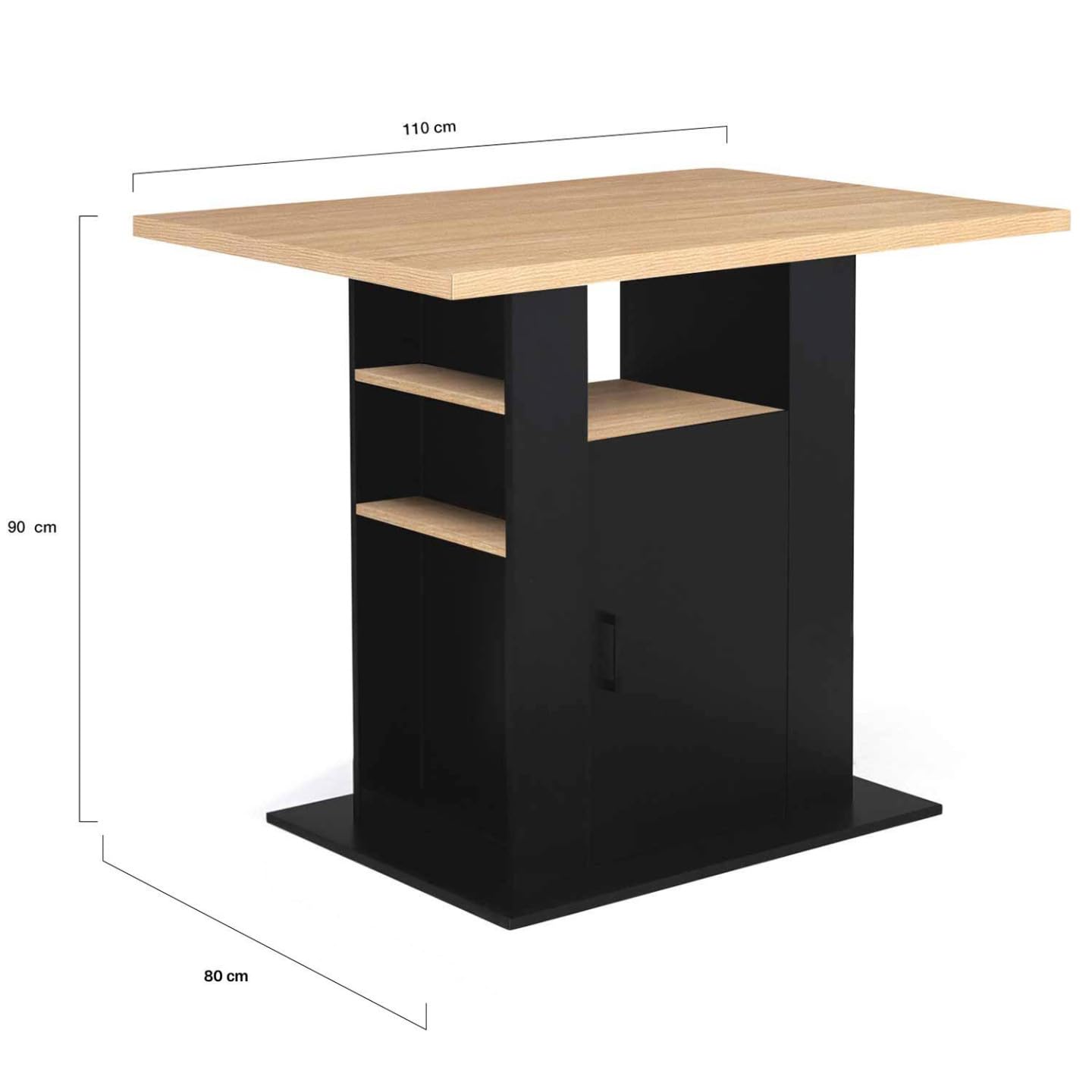 IDMarket - Ilot Central UGO 110 cm Bois Noir et Imitation hêtre avec rangements
