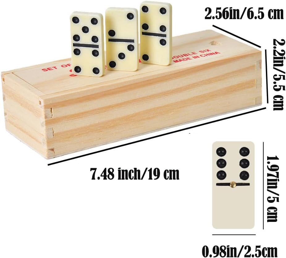 Dominos Set for Adults with Wood Box - Tile Dot Dominoes Games Set ，Classic Dominoes Set, 28 Tiles, Natural Wood and Ivory, Wooden Box Storage, Dominos Set for Adults image 2