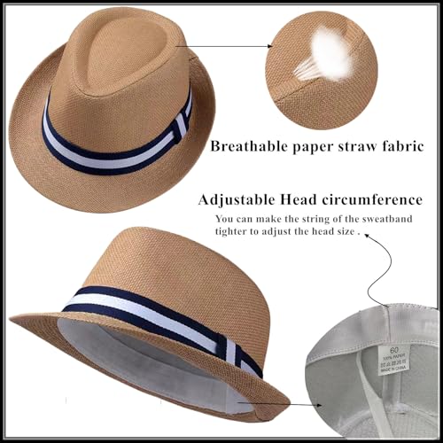 Image of 2 Pack Straw Fedora Hats for Men and Women, Short Brim Summer Beach hat, Trilby Panama Sun Hats.