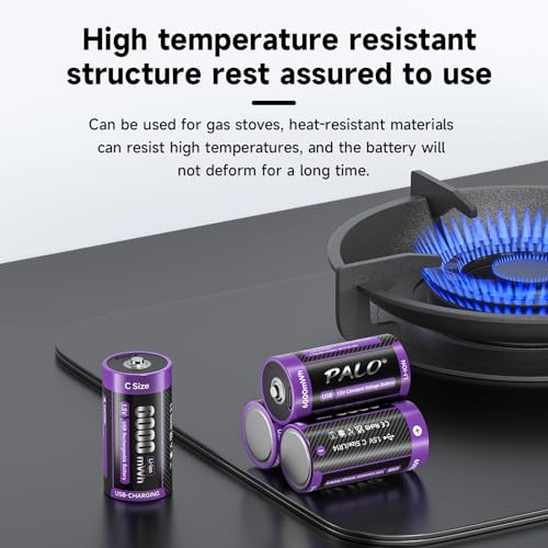Mspalocell C Batterien 1.5V 6000mWh Baby C Akku Lithium LR14 Batterie Wiederaufladbar Schnellladung Typ-C mit Ladekabel Geringe Selbstentladung, 1500+ Zyklus, 6 Stück LR14 akku